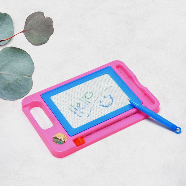 Magnetic slate toy with pen, writing surface