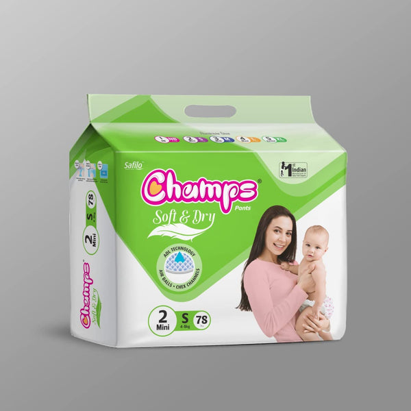 Champs baby diaper pants, small size, 78 pcs, for soft and dry protection